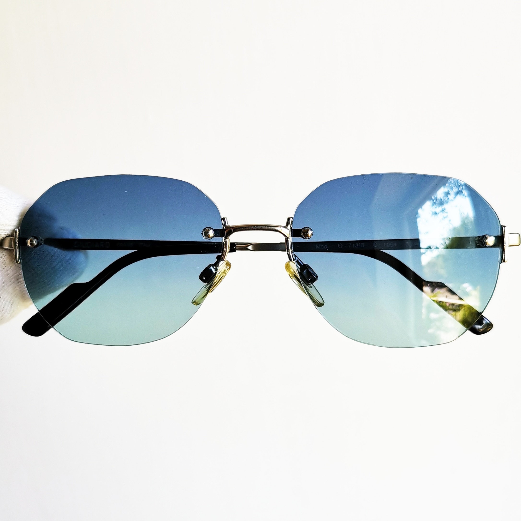 GIUGIARO Vintage Hexagon Sunglasses Rare Frameless Rimless GIUGIARO Vintage Hexagon Sunglasses Rare Frameless Rimless