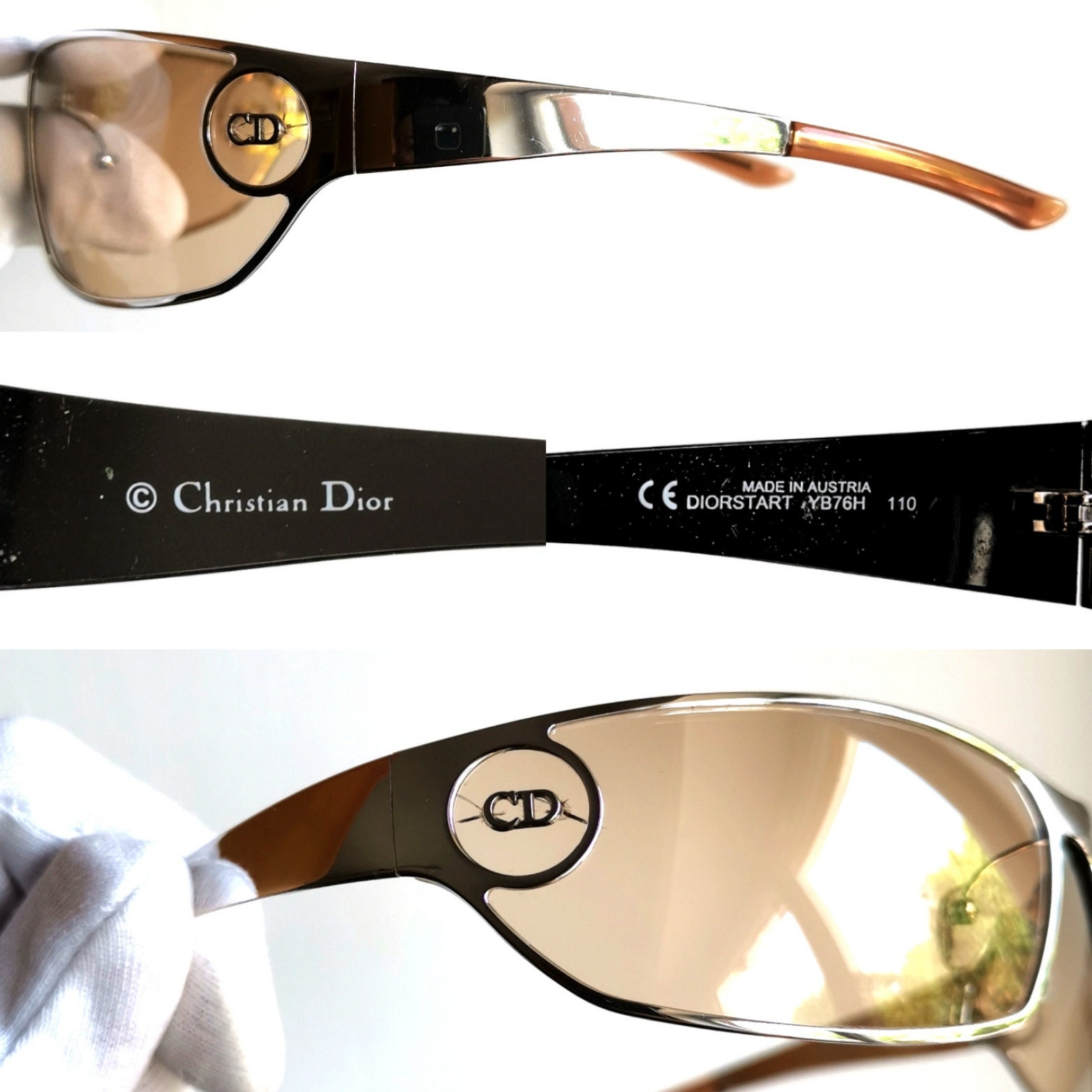 DIOR Diorstart Vintage Sunglasses Silver Orange Lens Wrap