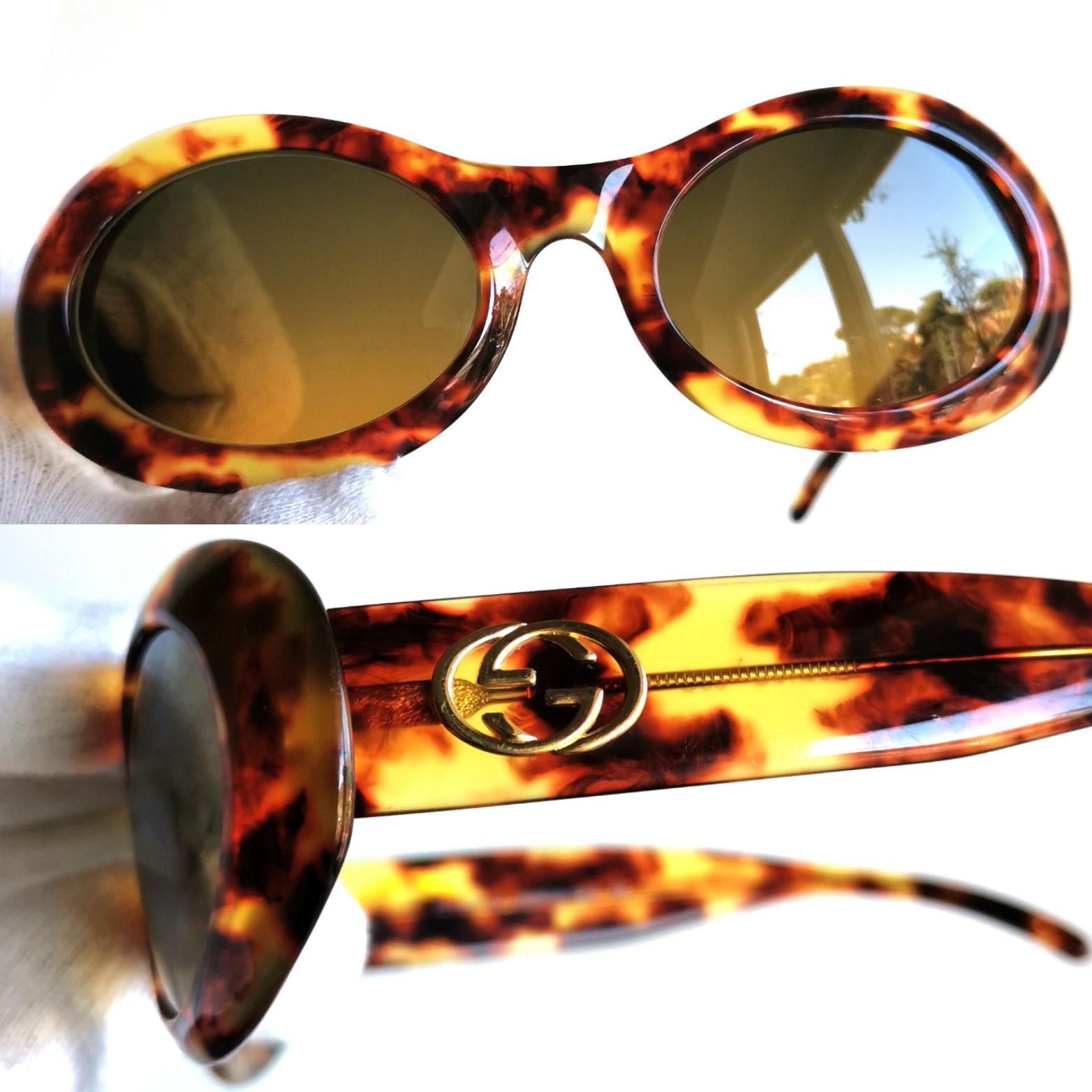 GUCCI Vintage Sunglasses Oval Gold Tortoise Brown Frame GG2400/N/S