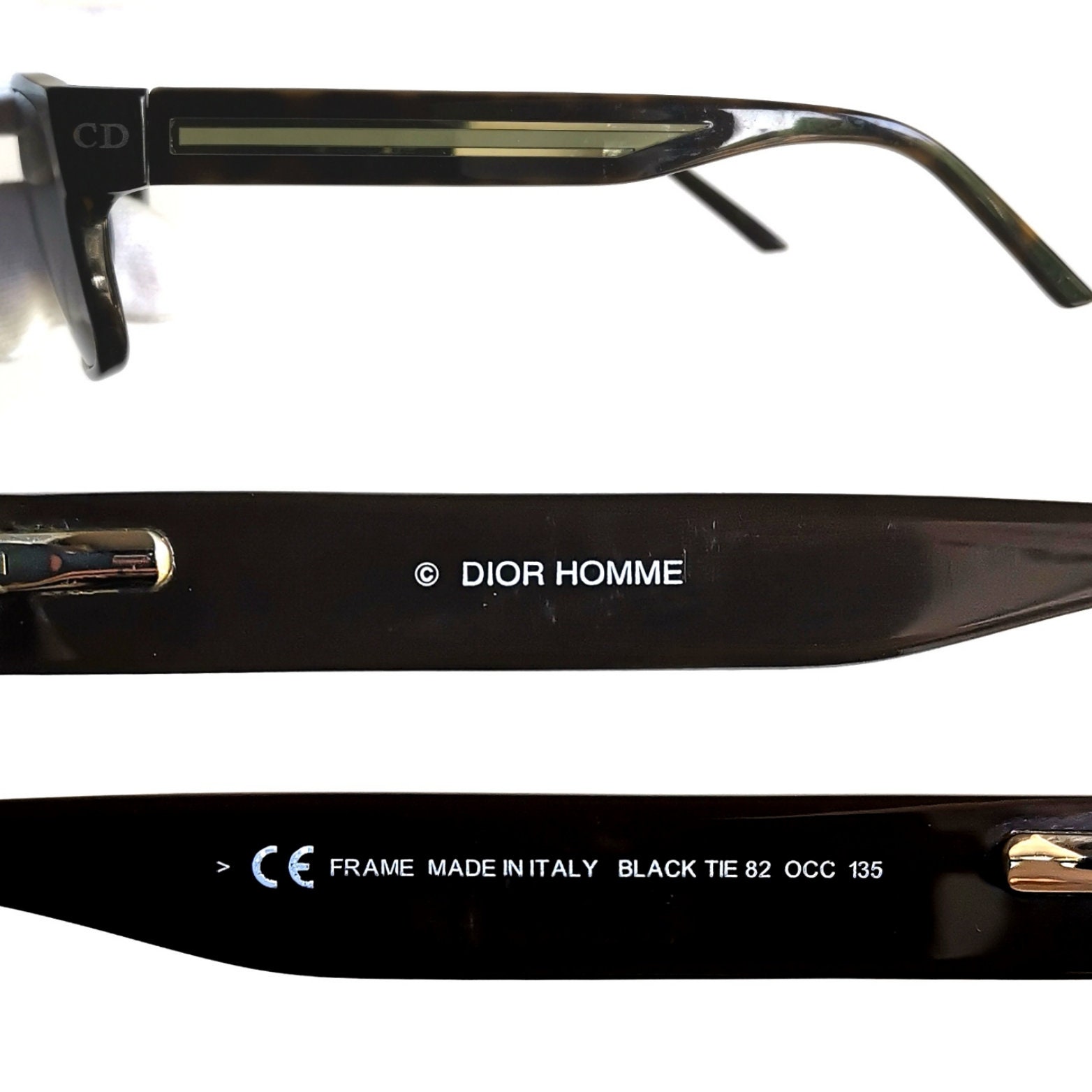 DIOR Homme Black Tie 82 Sunglasses Vintage Brown Gold Rectangular