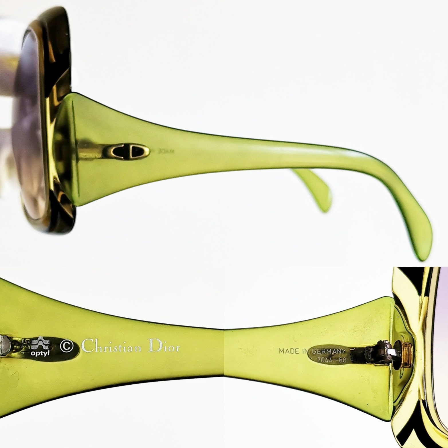 DIOR Vintage Sunglasses Rare Square Green Christian 2044 DIOR Vintage Sunglasses Rare Square Green Christian 2044