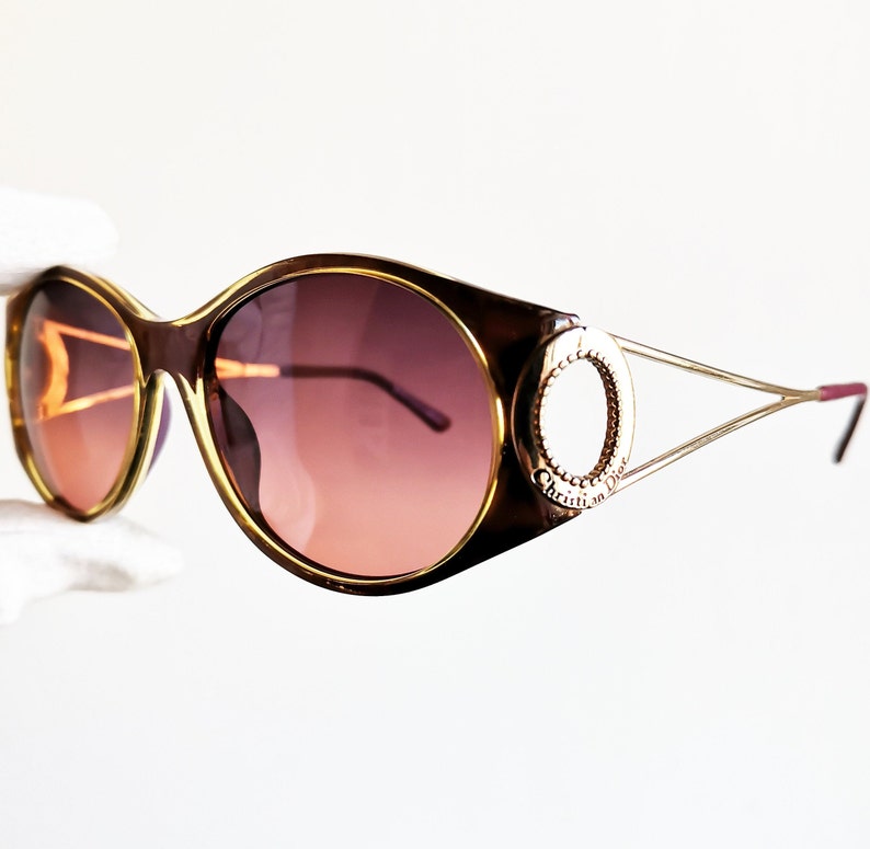 DIOR vintage Sunglasses rare round oversize French style big new purple pink lens Christian 2661 diva oval gold ring frame Rihanna Lady Gaga 