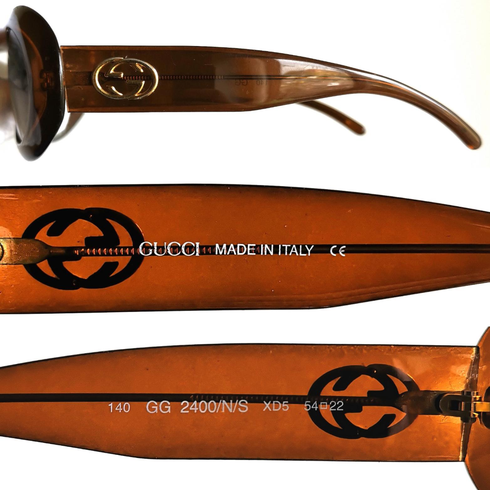 GUCCI Vintage Sunglasses Oval Brown Gold GG Frame GG2400/N/S 90s