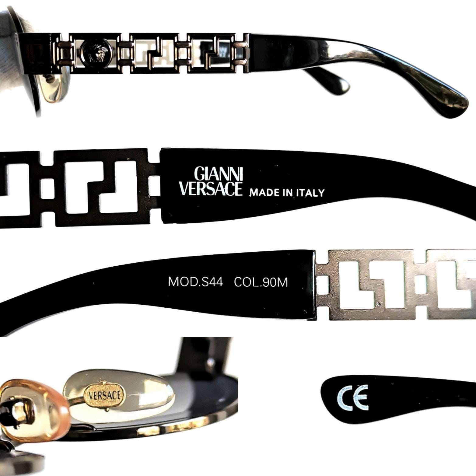 VERSACE Vintage Sunglasses Medusa Oval Silver Black Small S44 