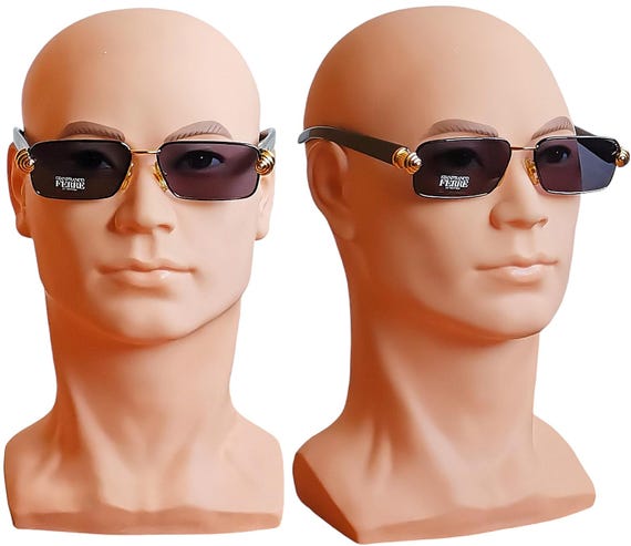 FERRE vintage Sunglasses rectangular oval gold bl… - image 5