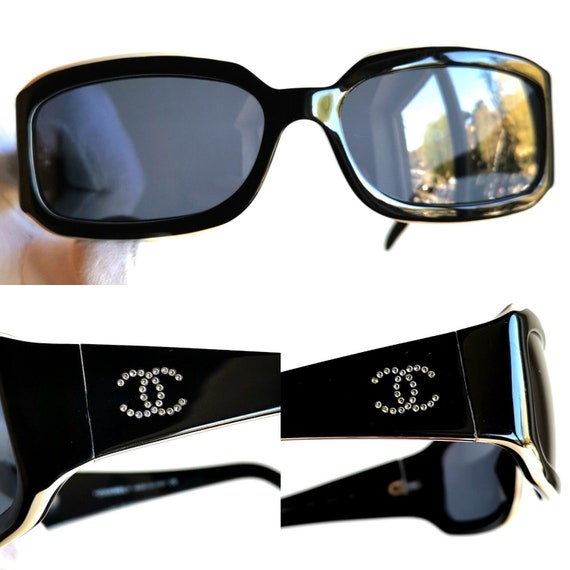 CHANEL Vintage Sunglasses Black Square Rectangular White CHANEL Vintage Sunglasses Black Square Rectangular White