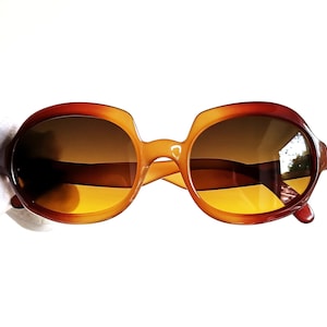 VIENNALINE vintage sunglasses rare round squared red yellow festival odd bold small frame mask new black yellow lens 60s 70s 80s Bella Hadid