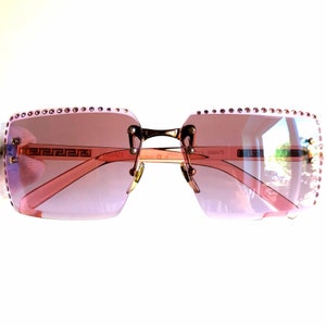 VERSACE vintage sunglasses purple pink strass rhinestone gold square frameless rimless blue berry refl rare Gianni X73/H diamond new NOS 90s