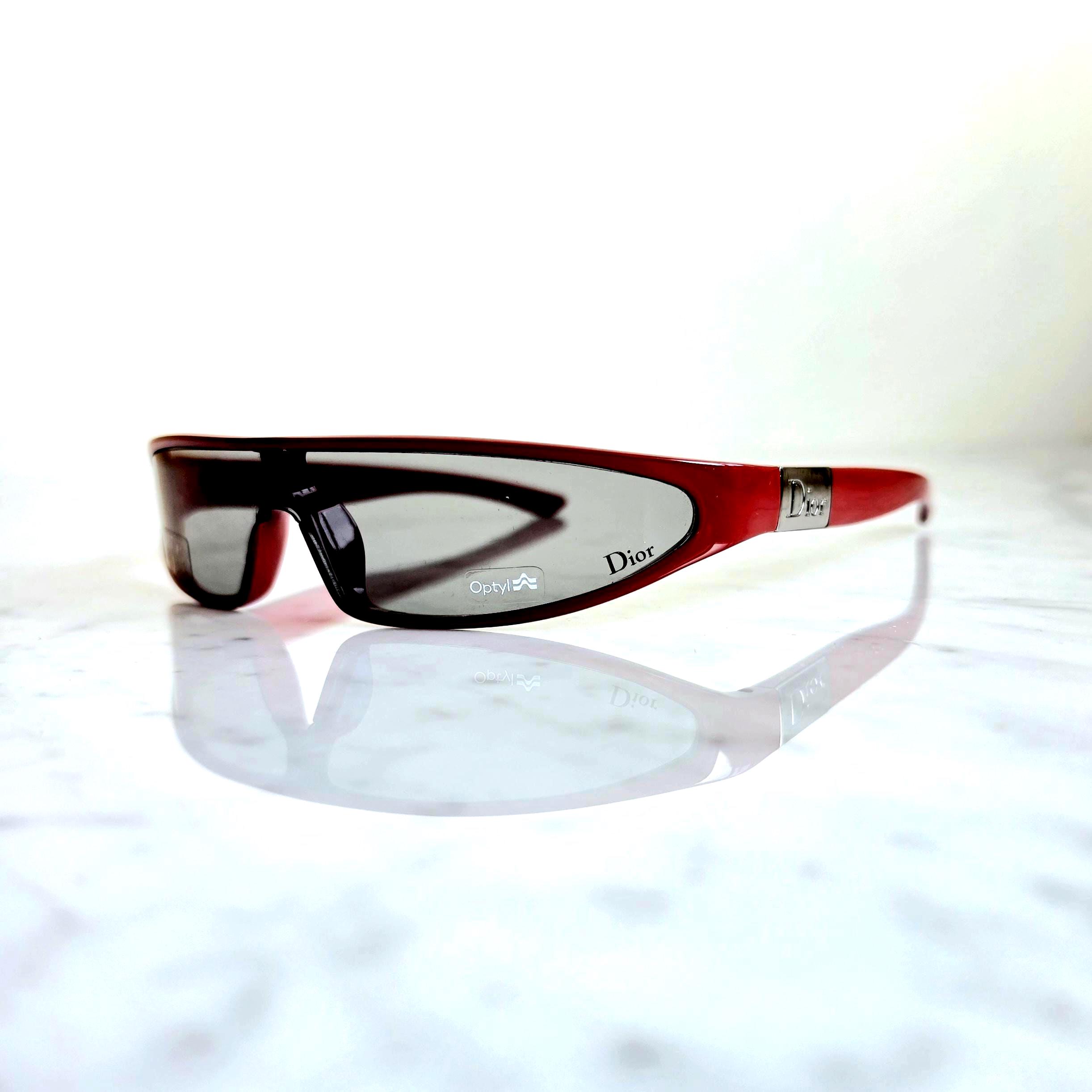 DIOR Vintage Sunglasses Red Silver Small Oval Christian Latest