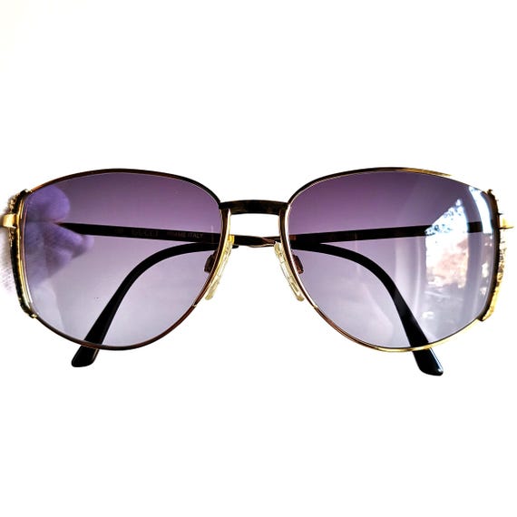 GUCCI Vintage Sunglasses Squared Gold Black Purple Lenses  display picture 1