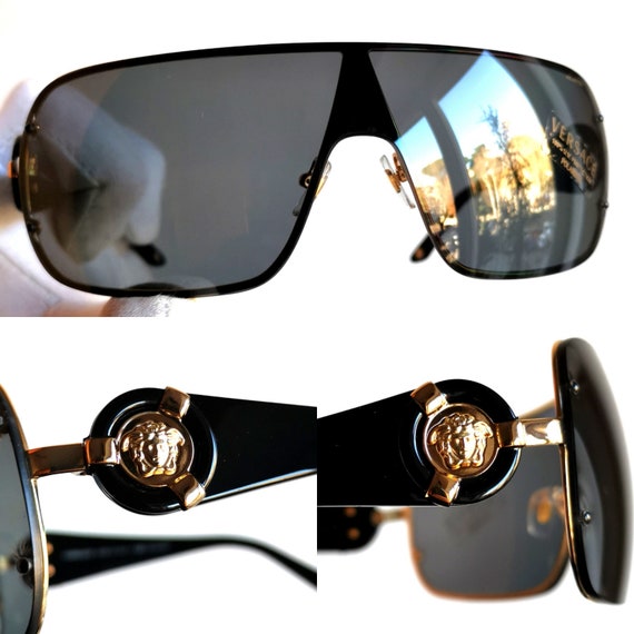 小物 VERSACE Sunglasses Black VERSACE Vintage Sunglasses Black Gold Medusa Square Rimless