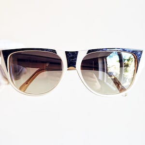 NINA RICCI vintage sunglasses white blue gold aviator mask flat top rare square 1046 frame French style Migos Rihanna Elton John 70s 80s 90s