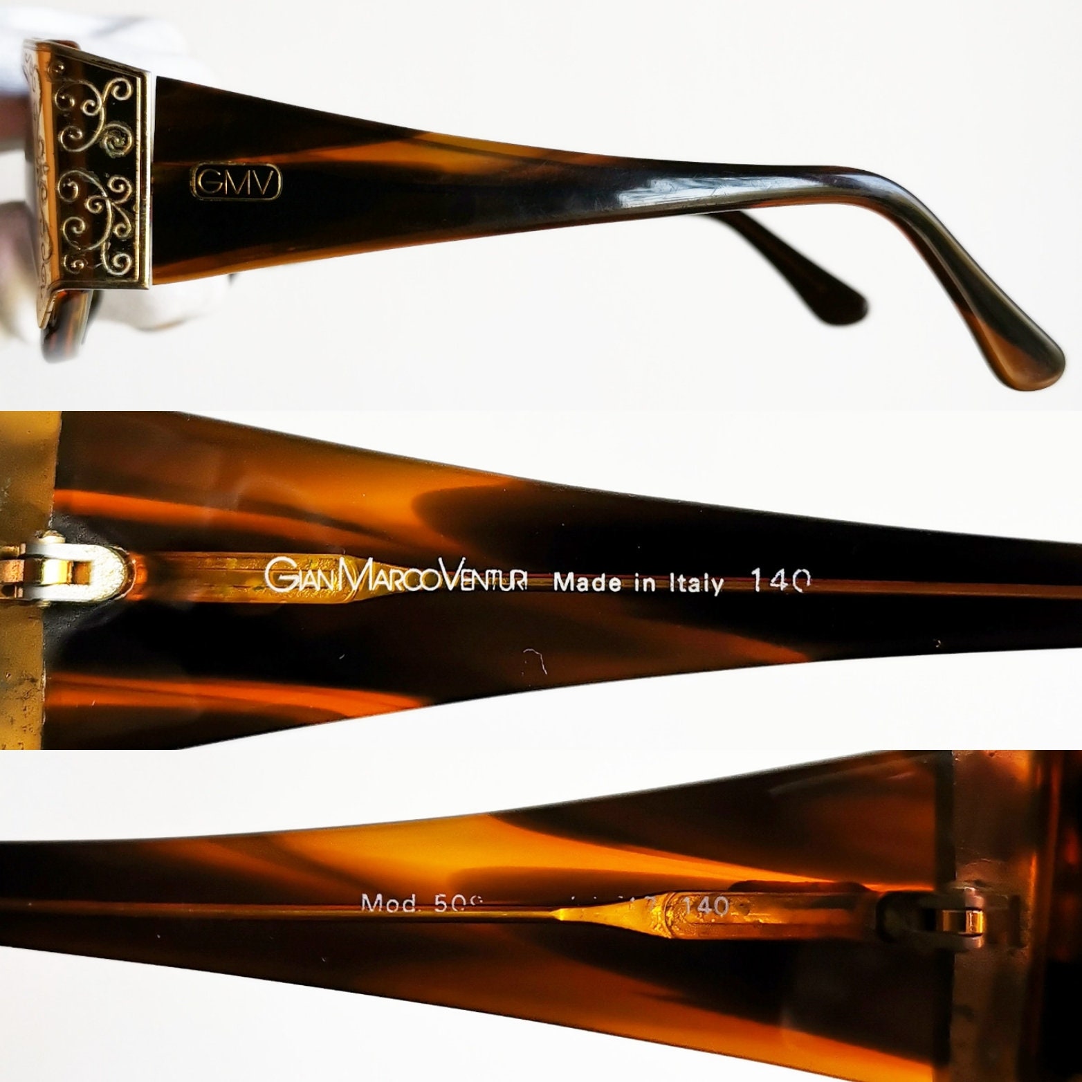 Lunettes Vintage Gian Marco Venturi V 230 – Or/marron – Métal/acétate – Ovale
