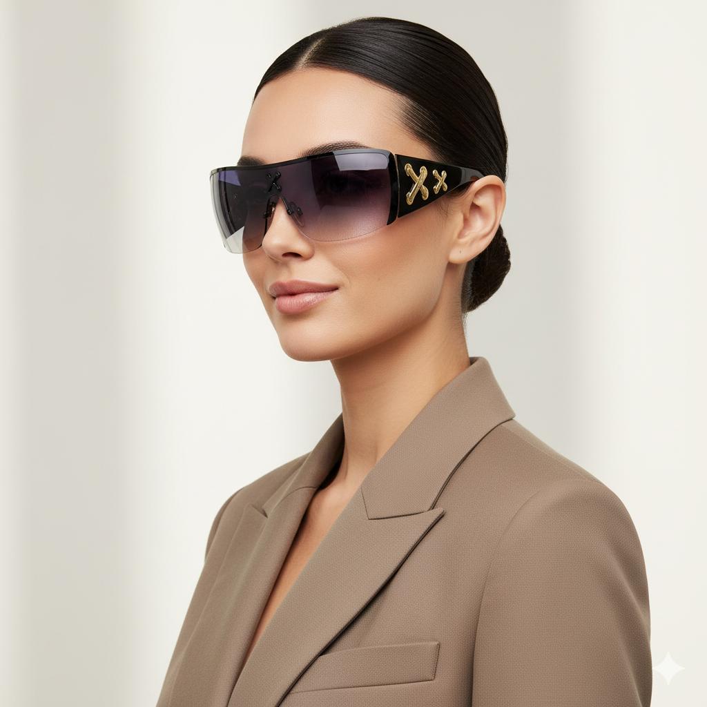 JUST CAVALLI Vintage Sunglasses Oversize Purple Gold Cross Corset