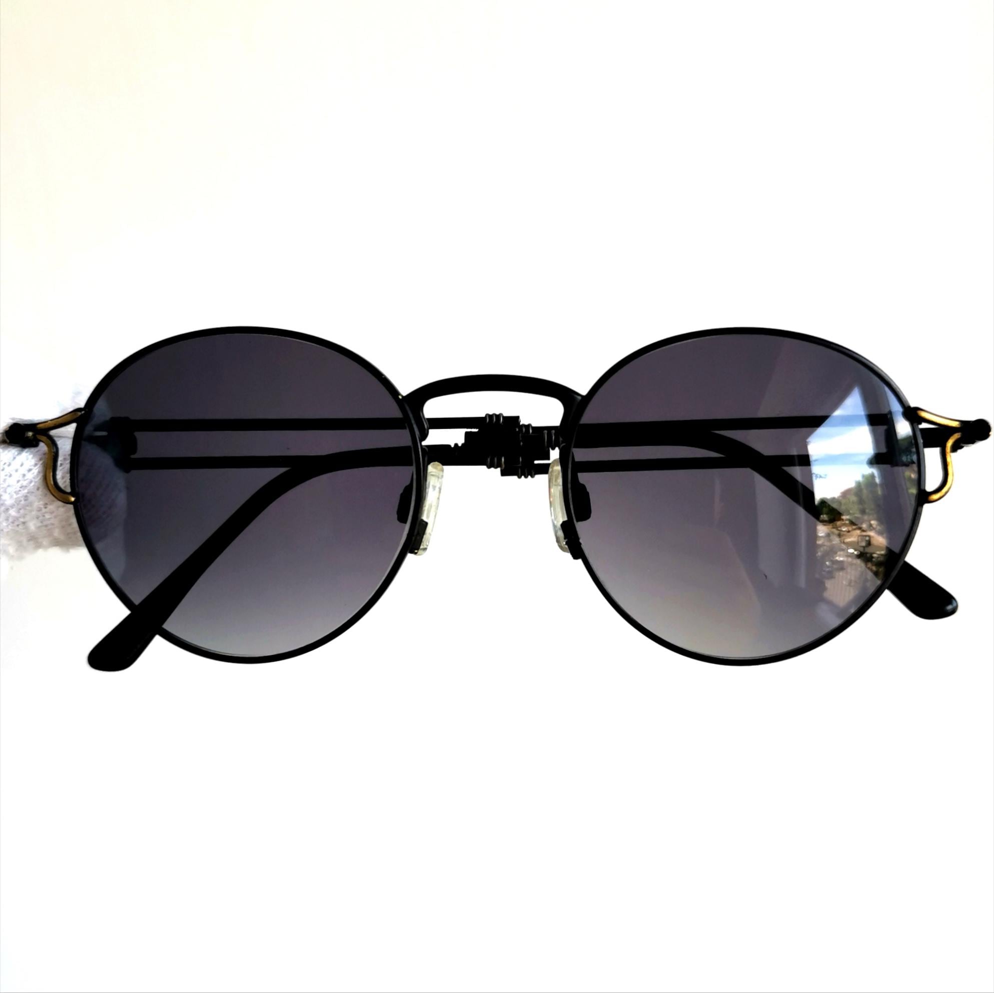 PAL ZILERI Vintage Sunglasses Black Gold Steampunk Goth Round