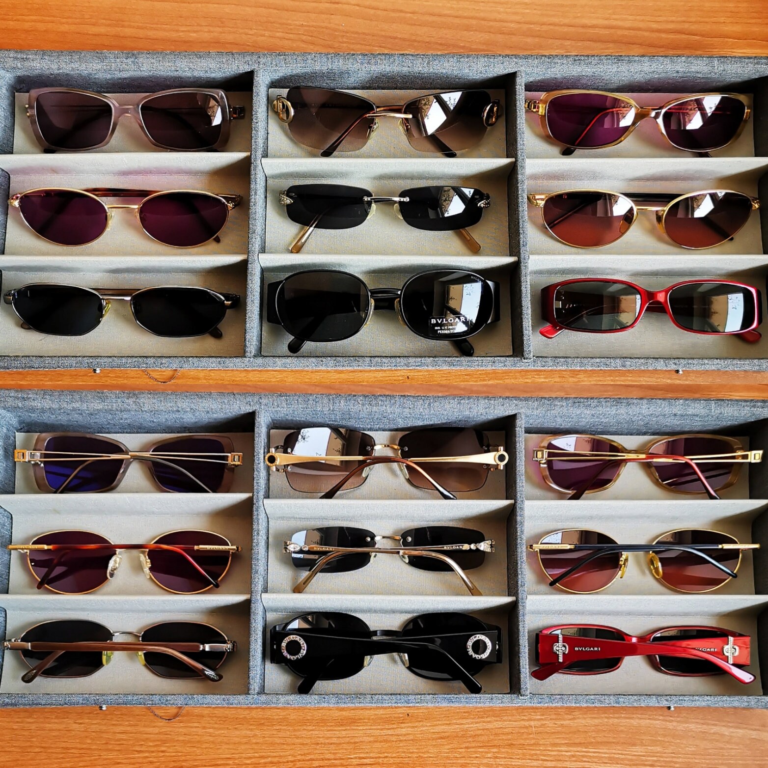 BVLGARI Vintage Sunglasses Oval Square Titanium Silver Small