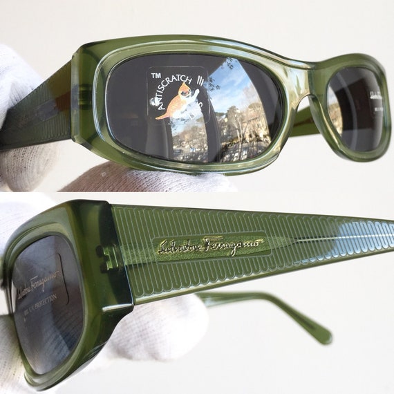 FERRAGAMO vintage sunglasses green oval wrap rect… - image 1