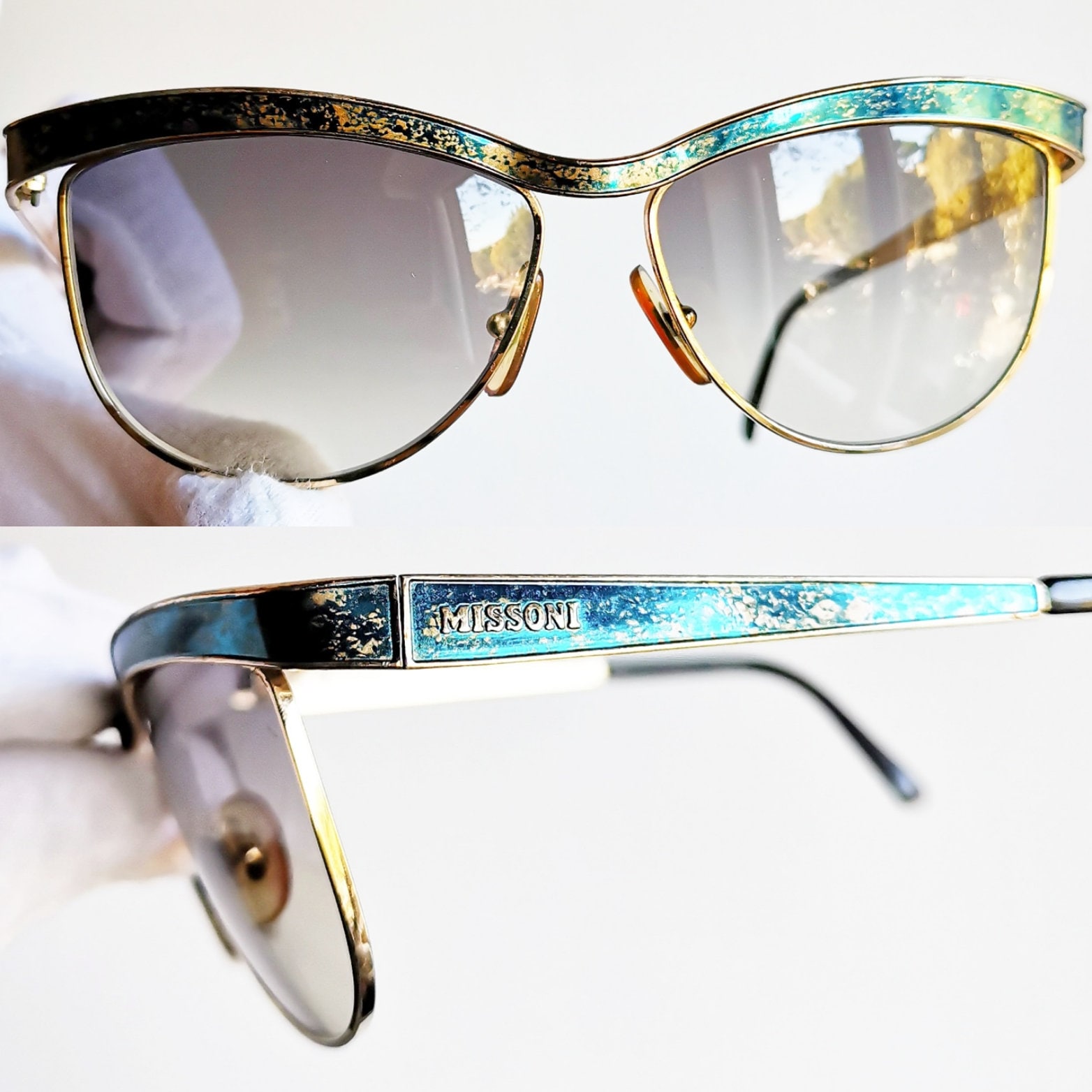 MISSONI Vintage Sunglasses Cateye Gold Blue Turquoise Frame  display picture 1