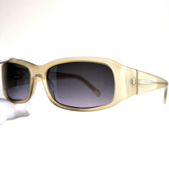 PRADA Vintage Sunglasses Clear Gray Oval Rectangular Silver SPR03E
