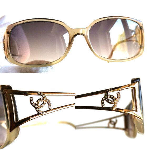 CHANEL vintage Sunglasses gold oval square rhines… - image 3