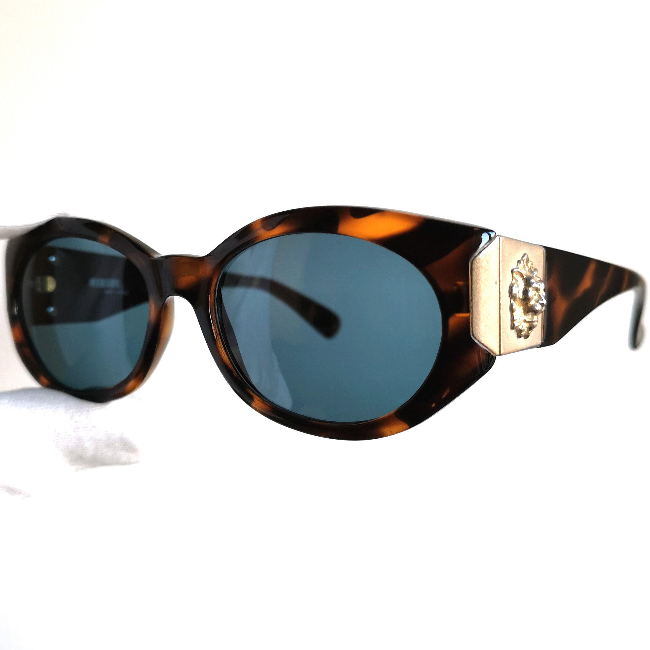 VERSACE Vintage Sunglasses Gold Brass Lion Head Tortoise