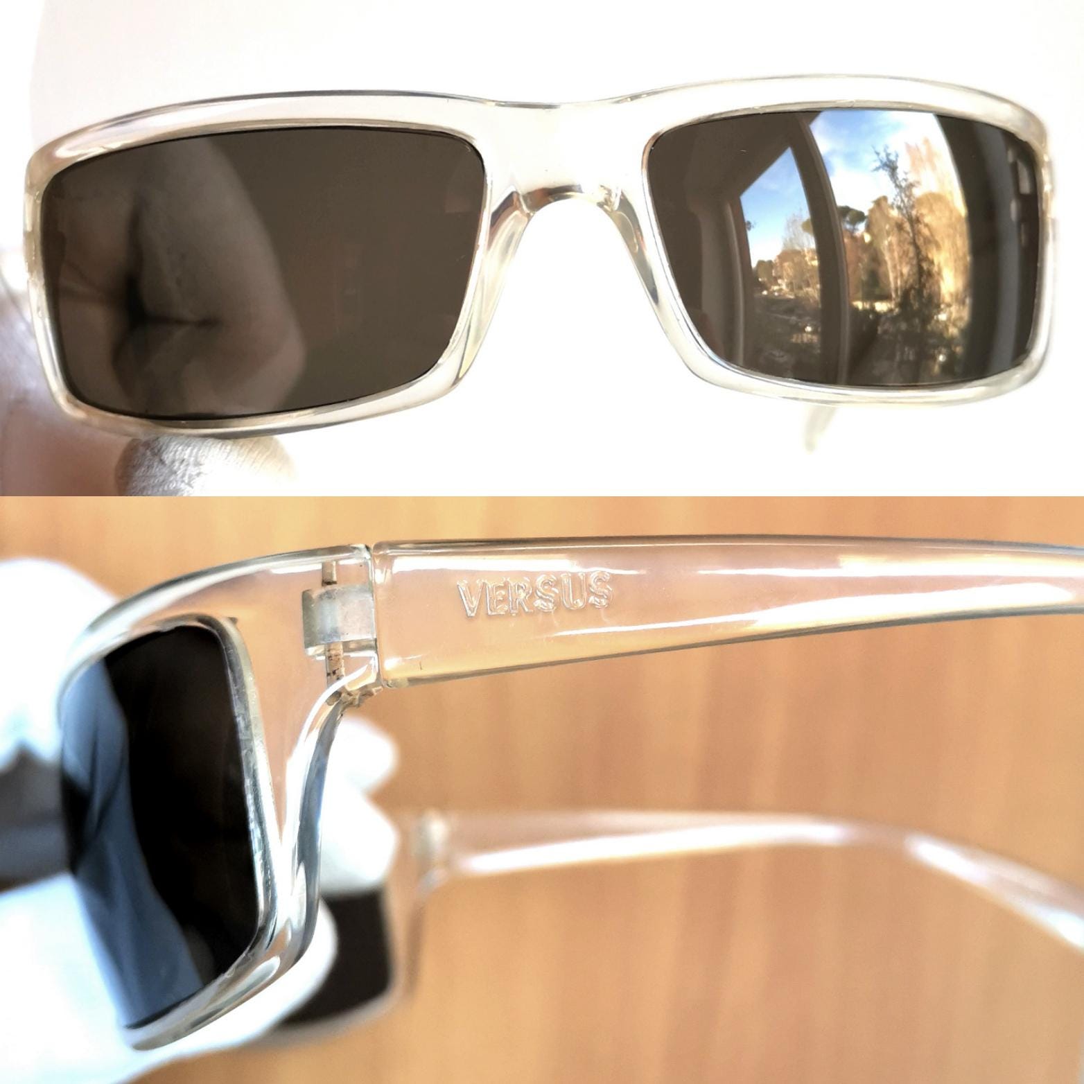 VINTAGE Versus Versace Clear Frame Sunglasses with Tinted Lenses 90s/Y2k Versus by Versace 157 Col 26M 259R – Vintage Frames Company main image 2