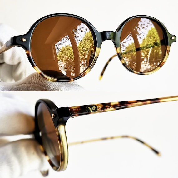 Sunglass Museum Oversized Round Insect Vintage Sunglasses - Glitz - Brown Lens / Black Temple