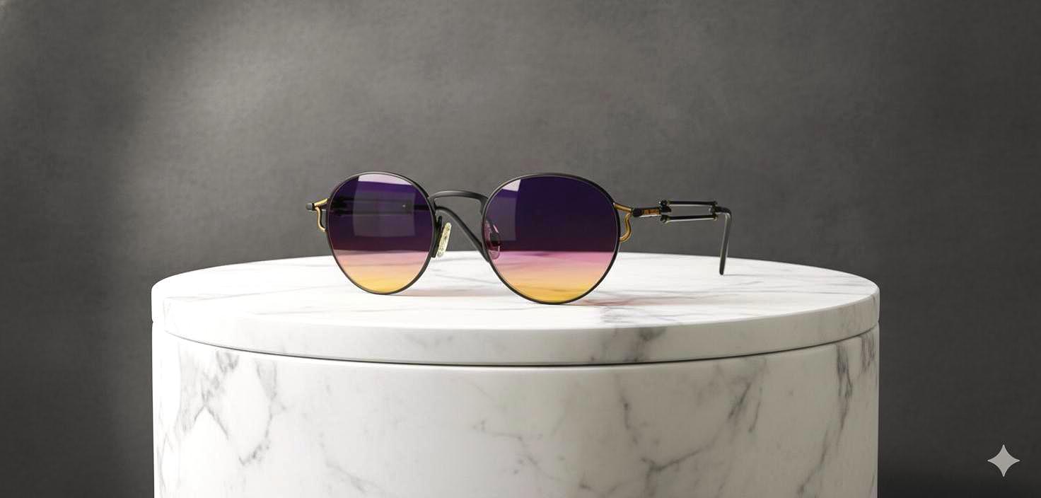 PAL ZILERI Vintage Sunglasses Black Gold Steampunk Goth Round