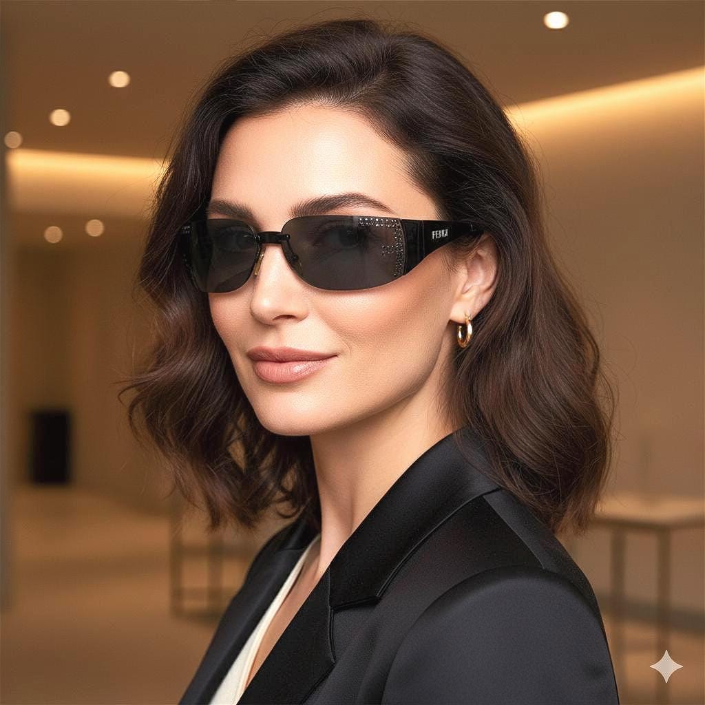 FENDI Vintage Sunglasses Wrap FF Monogram Oval Square Rimless