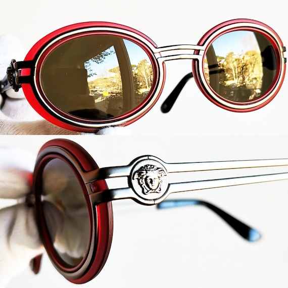 VERSACE vintage sunglasses oval round S28 red silver … - Gem display picture 1
