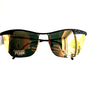 FERRE vintage Sonnenbrille Karree Maske gold verspiegelt schwarz Gianfranco GFF56/S wrap 2Chainz Migos Rihanna Lady Gaga 90s y2k Brillengestell new NOS