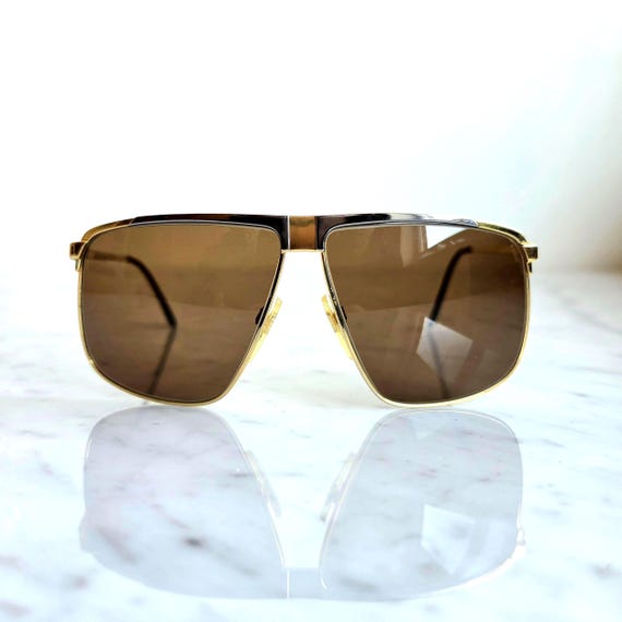 GUCCI Square Aviator Sunglasses Vintage 22k Gold Titanium Platinum