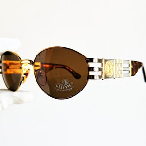FENDI vintage zonnebril zeldzaam ovaal zilver goud bruin SL7027 steampunk frame Takeoff Biggie schaakbord geblokte vlag jaren 90 nieuwe NOS Troy Ave