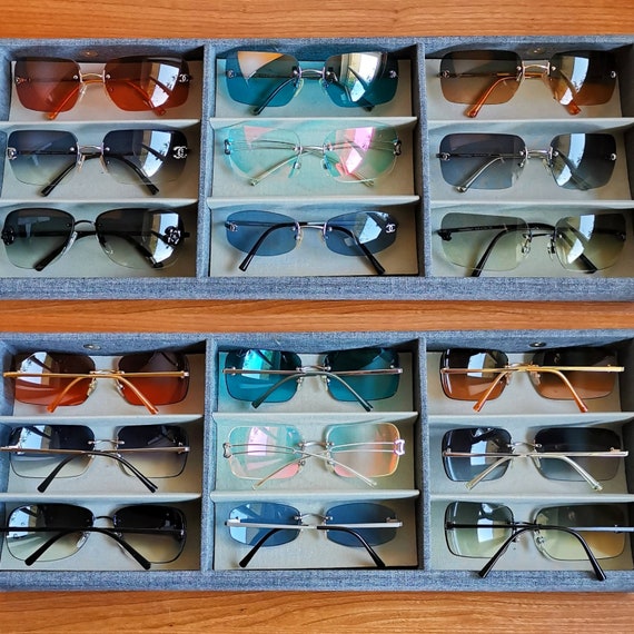 CHANEL Vintage Sunglasses Rare Oval Rectangular Wrap Beige 