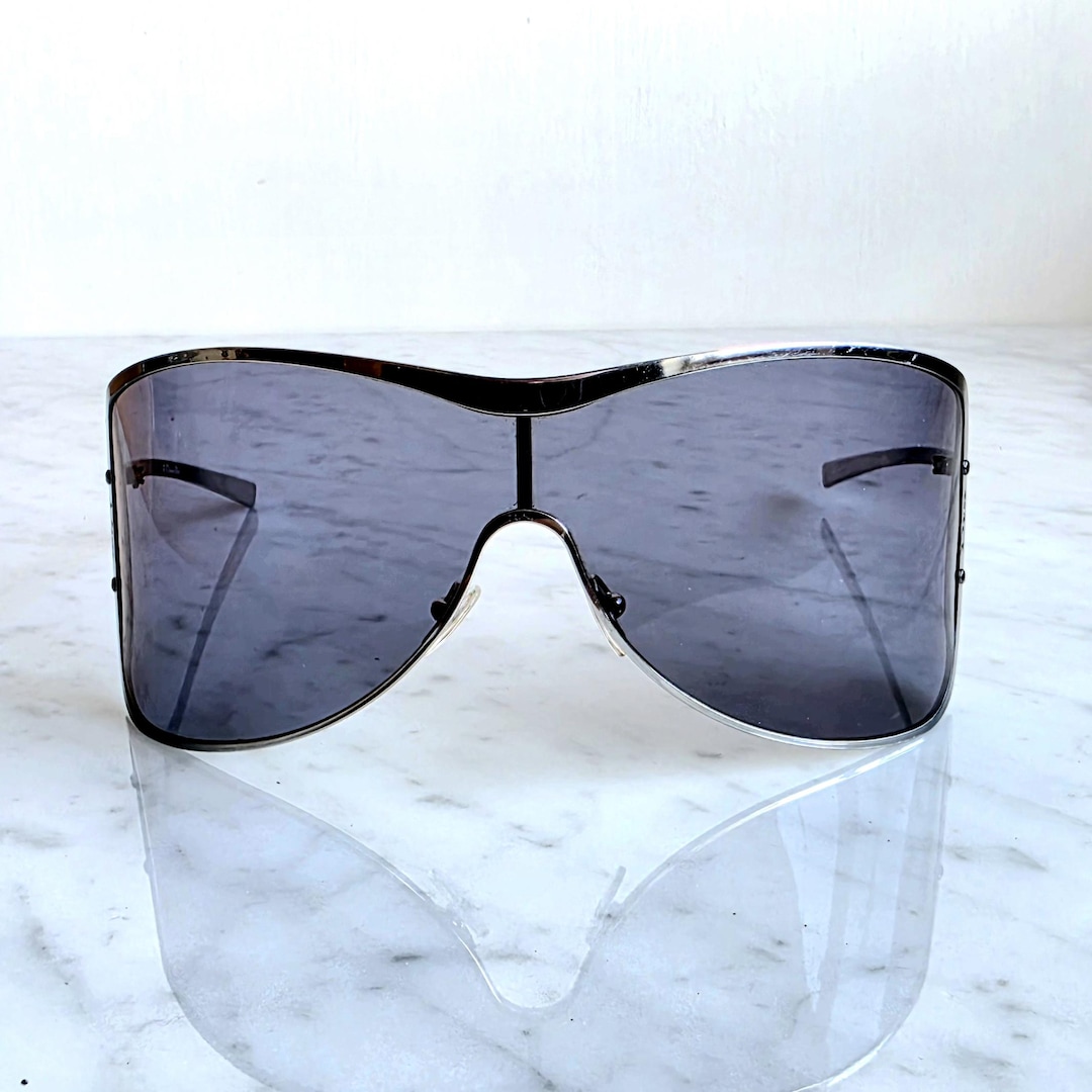 DIOR Vintage Sunglasses Mask Shield Visor Silver Gray Wrap  display picture 1