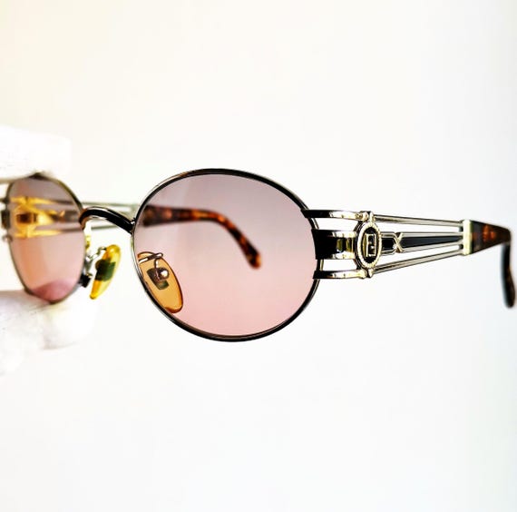 FENDI vintage sunglasses rare oval silver tortoise br… - Gem