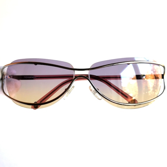 CHANEL Sunglasses Vintage Pink Oval Rimless 4027 Silver 90s Y2k