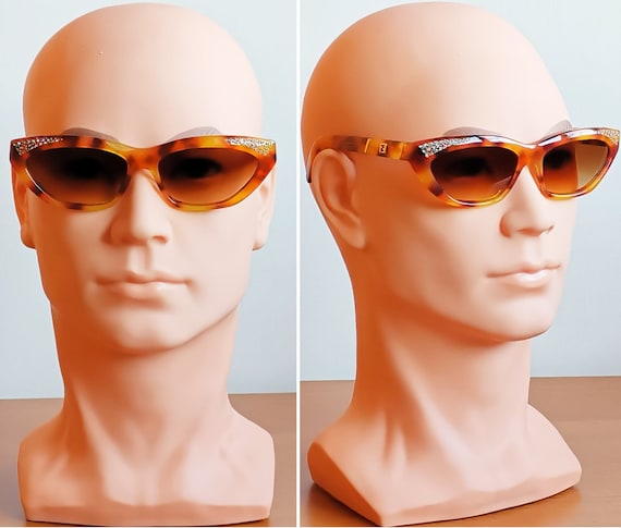 FENDI vintage sunglasses oval cateye gold stud white … - Gem display picture 2