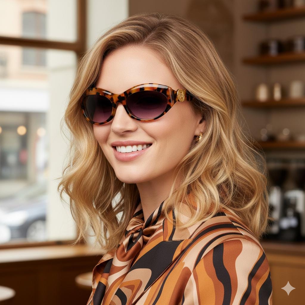 FENDI Vintage Sunglasses Oval Gold Ring Logo FF Brown FS229 Frame