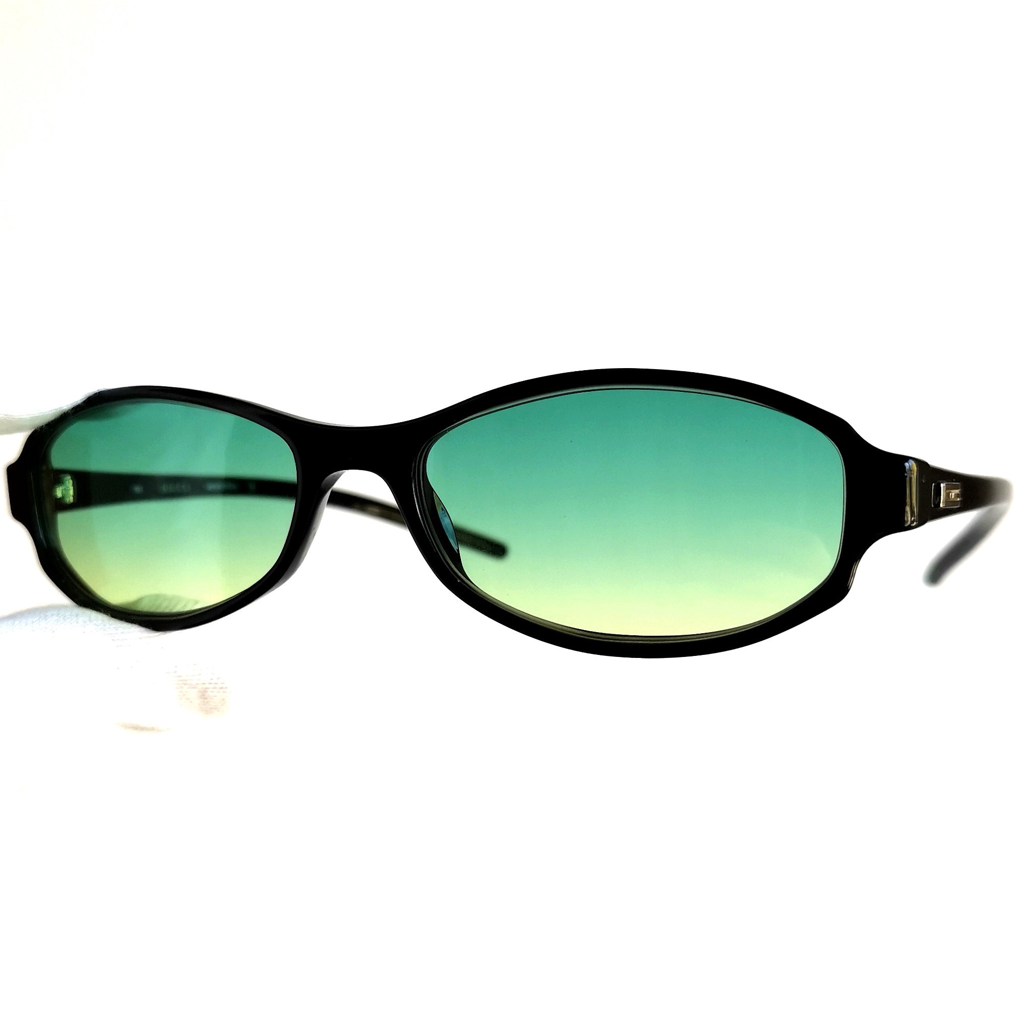 GUCCI Vintage Sunglasses Oval Black Small Silver GG 1474 Frame 90s