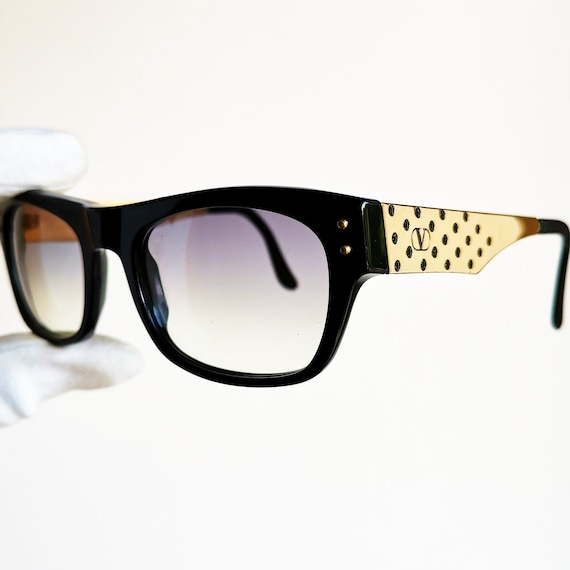 VALENTINO Vintage Sunglasses Rare Rectangular Square Black 
