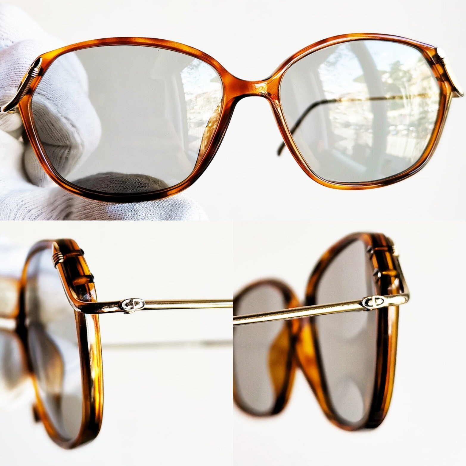 DIOR Vintage Sunglasses Tortoise Brown Gold Square Cateye 