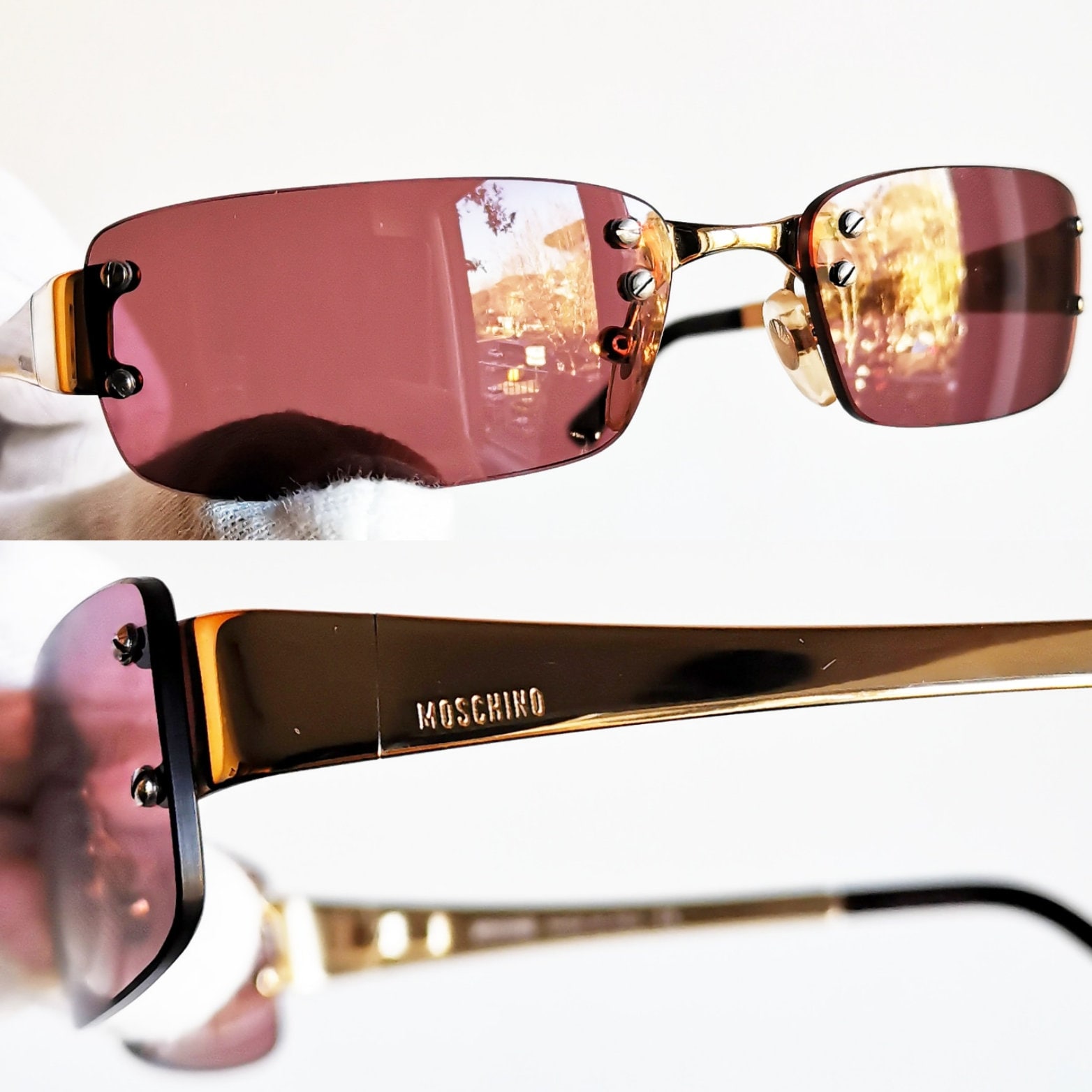 MOSCHINO Vintage Sunglasses Oval Rectangular M3111S Gold 