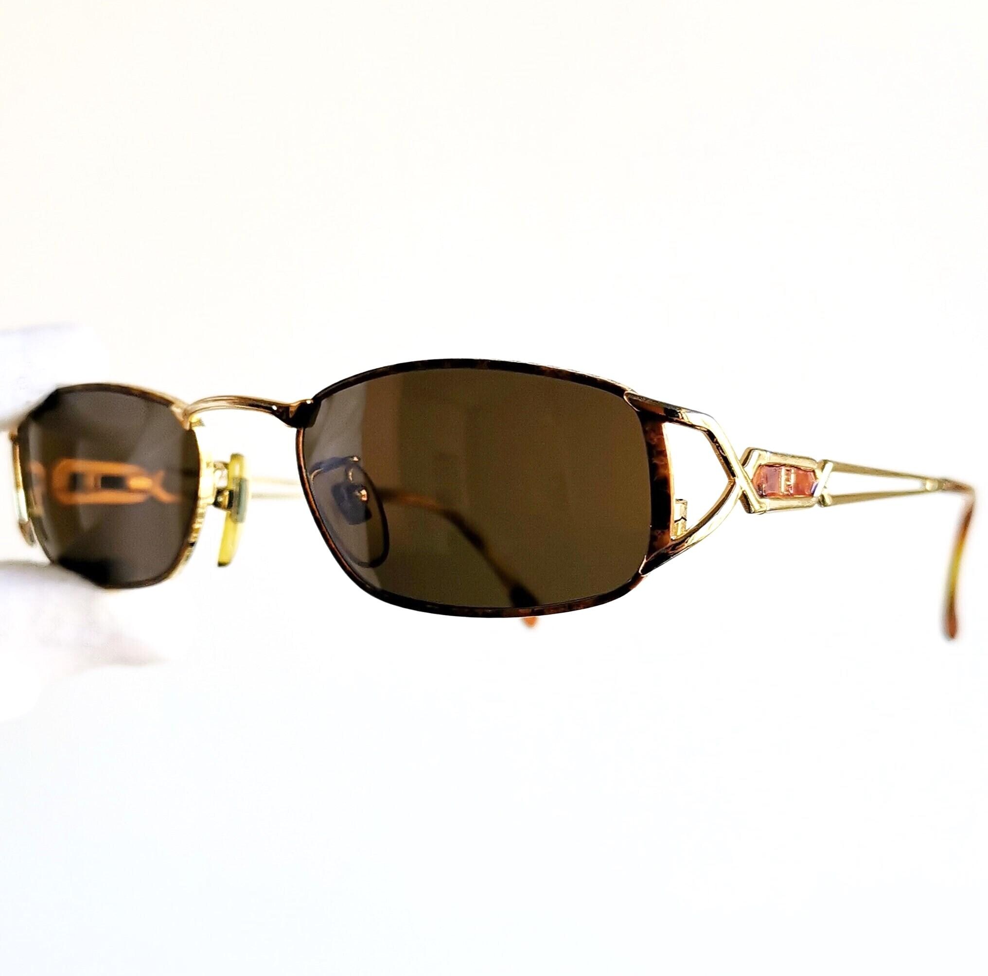 FENDI Vintage Sunglasses Oval Rectangular Gold Tortoise Brown