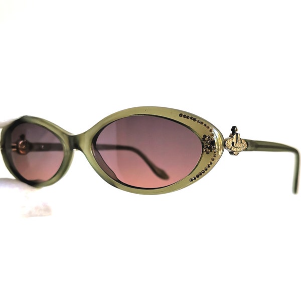 VIVIENNE WESTWOOD gafas de sol vintage ovaladas pequeñas diminutas verde claro plata blanco champán pedrería nueva lente rosa púrpura Lady Gaga marco 90s