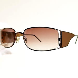 ARMANI vintage sunglasses rare oval rectangular brown designer Migos Rihanna frame Emporio Giorgio 1580 wrap side shield 4 lens 90s new NOS