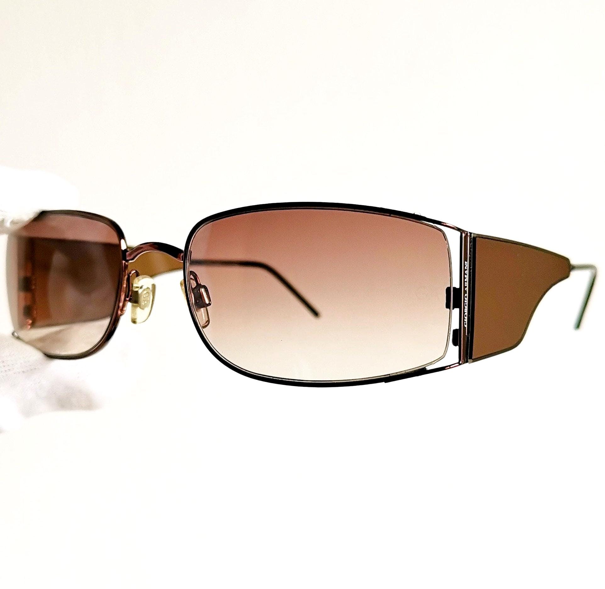 ARMANI vintage sunglasses rare oval rectangular brown designer Migos Rihanna frame Emporio Giorgio 1580 wrap side shield 4 lens 90s new NOS