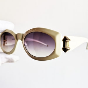 FERRE vintage sunglasses oval white cream gold GIANFRANCO GFF275/S mask frame purple lens Migos Rihanna designer Lady Gaga 90s y2k new NOS