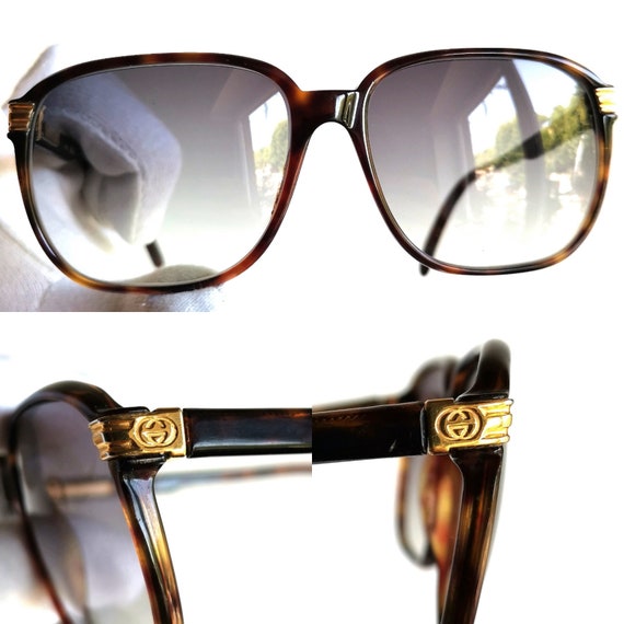 GUCCI vintage sunglasses rare square gold tortois… - image 3