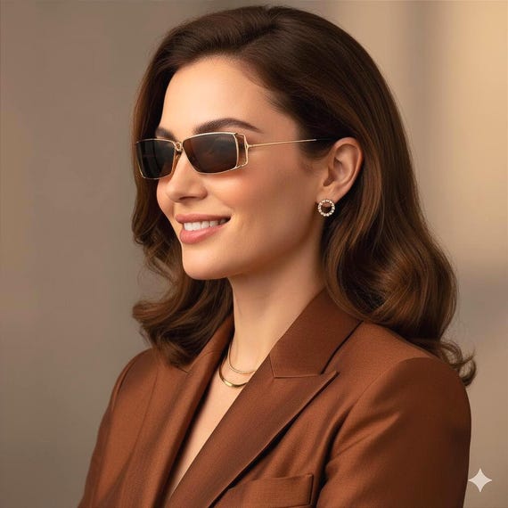 VALENTINO Vintage Sunglasses Gold Rectangular Oval Squared  display picture 1